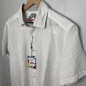 Robert Graham Borsi Classic‎ Fit White Linen Shirt Men's Size S $198 New Defect